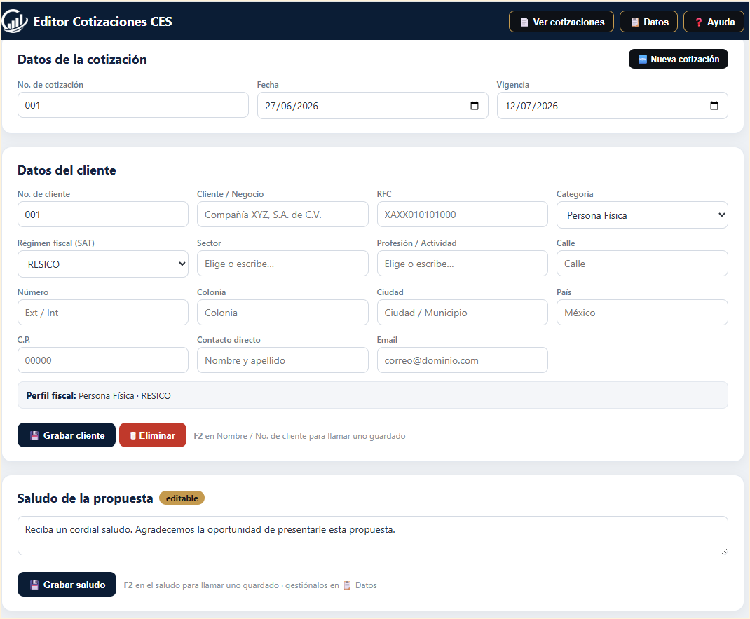 Editor Cotizaciones CES por dentro