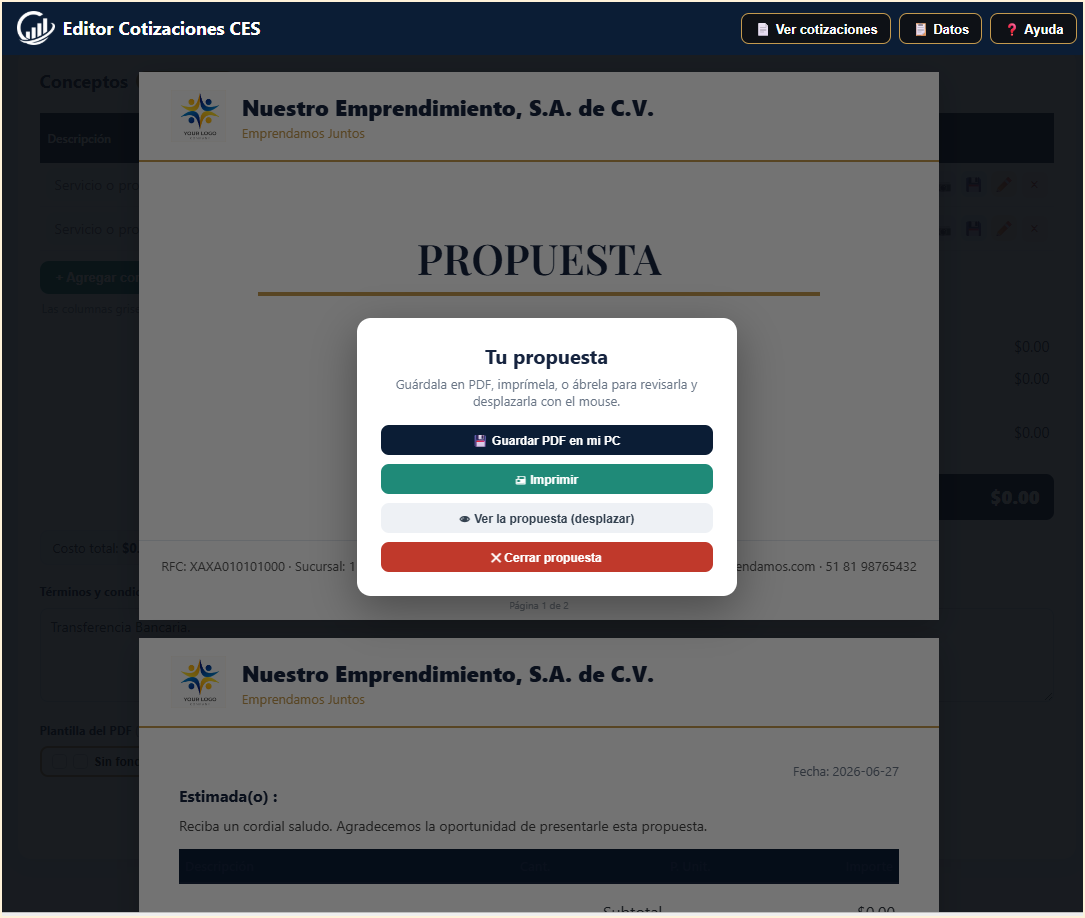 Editor Cotizaciones CES por dentro